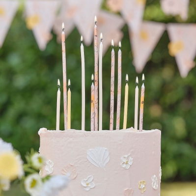 12 tall floral birthday candles.