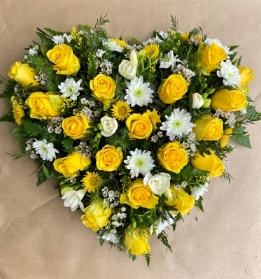 Yellow roses and mixed flowers heart.